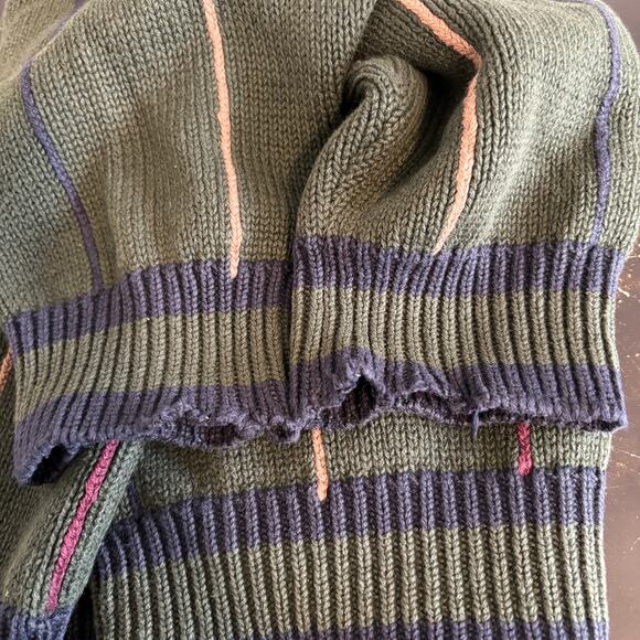 Vintage Structure Dark Green Striped Cardigan - Men's Size L - Picture 4 of 6